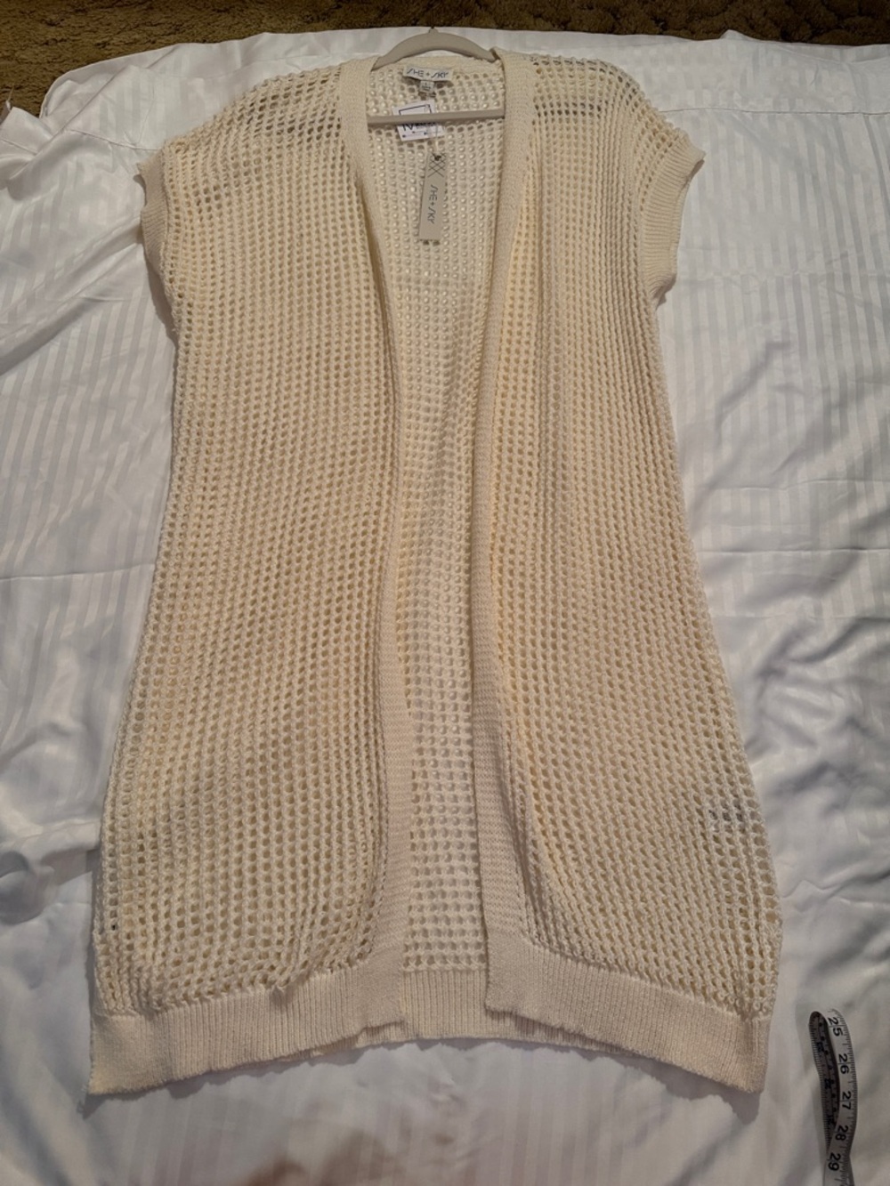She + Sky Cream Open-Front Knit Vest Cardigan/Swim Coverup